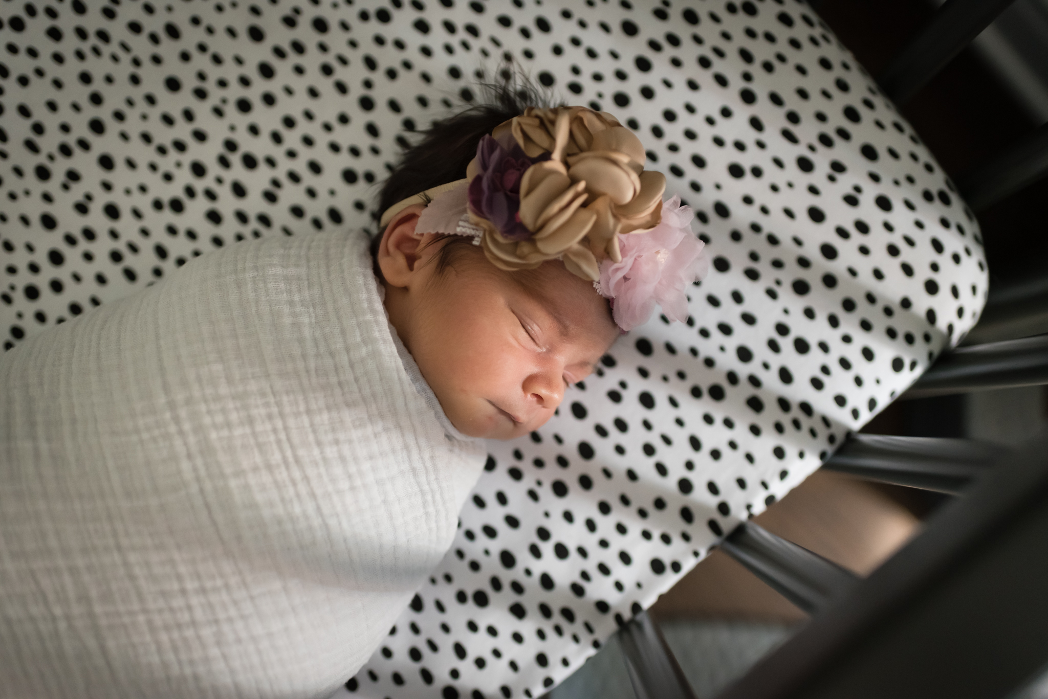 Newborn Picture baby in crib with headband