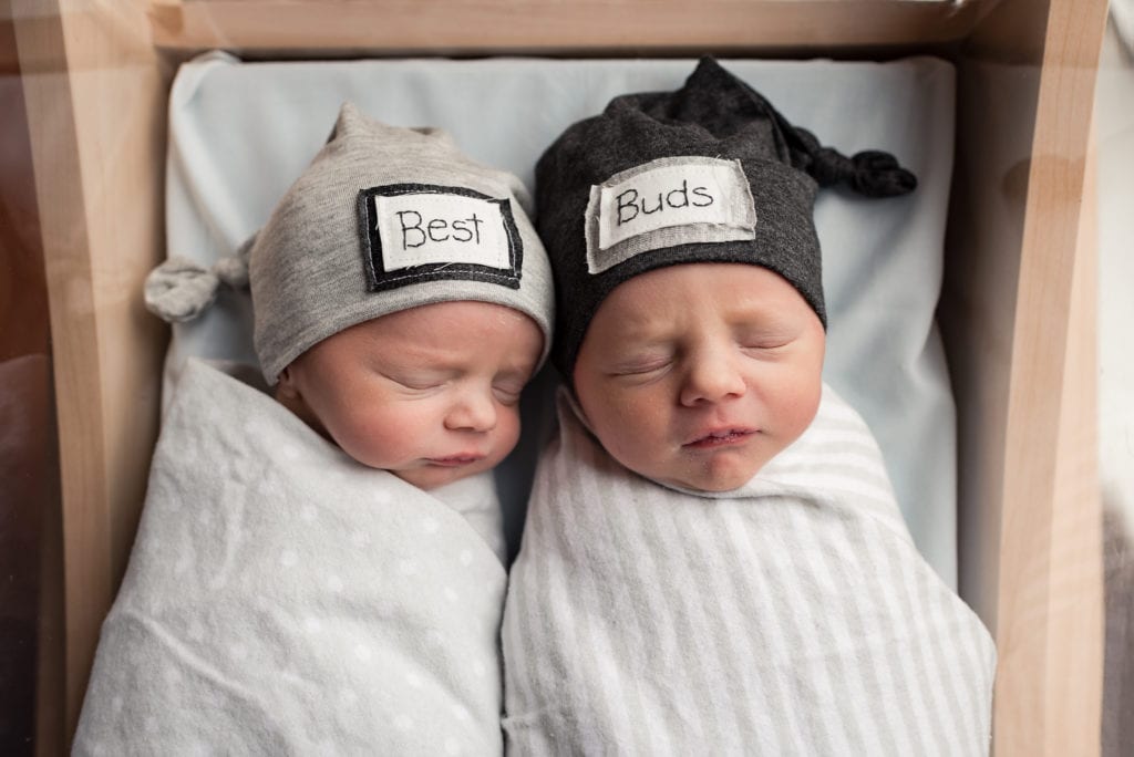 best buds hats in bassinet Fresh 48 in hospital session twins los angles